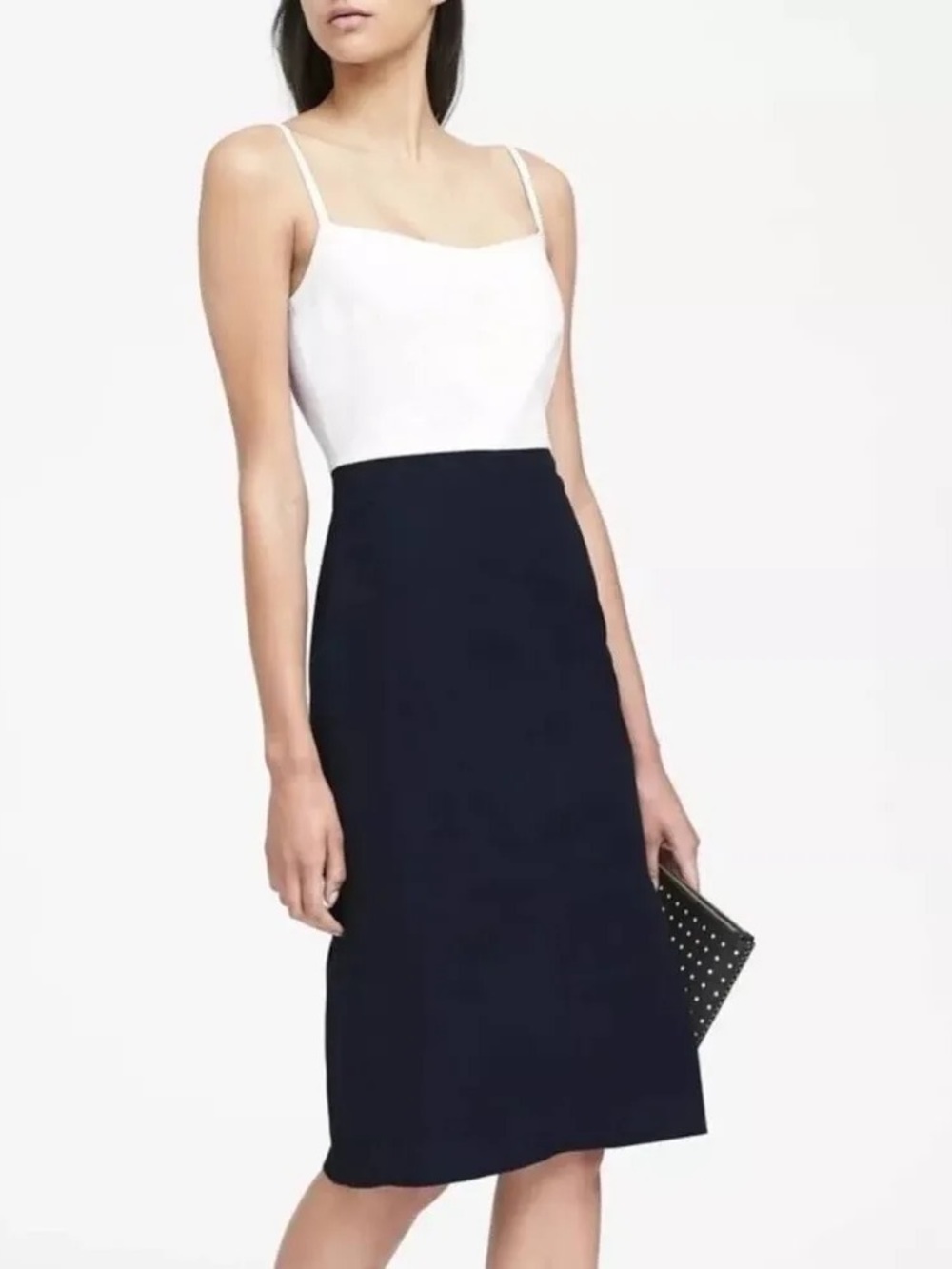 Banana Republic White and Navy Two-Tone Spaghetti Strap Dress